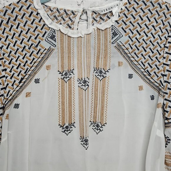 Veronica Beard Isabella Embroidered Blouse Bishop Sleeve Semi-Sheer Size 8 EUC - Picture 2 of 7